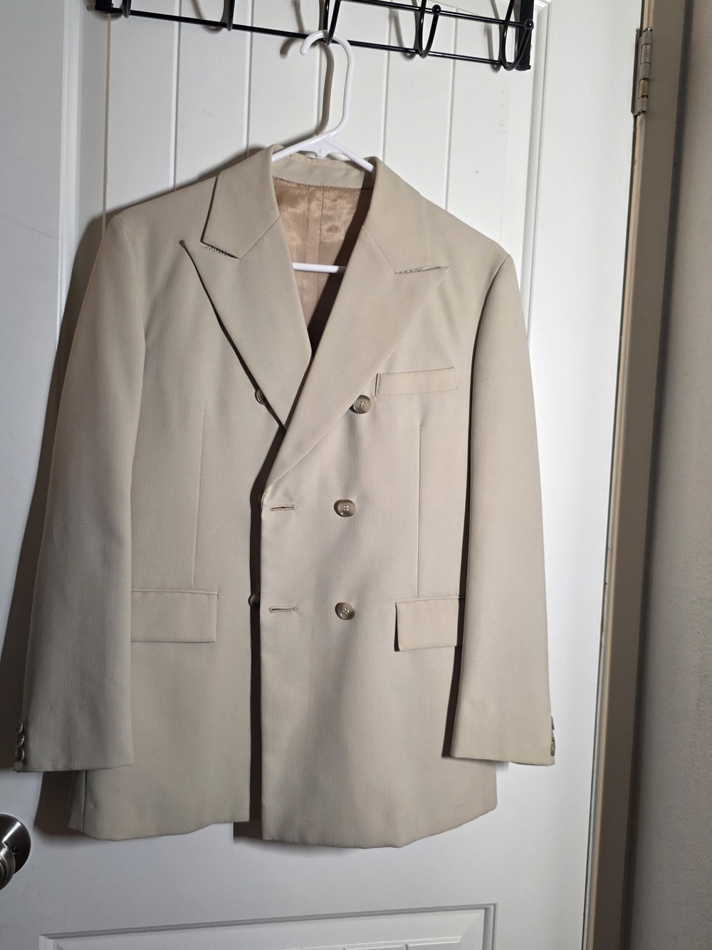 Women's Double-Breasted Beige Blazer - Tailored Suit Jacket
